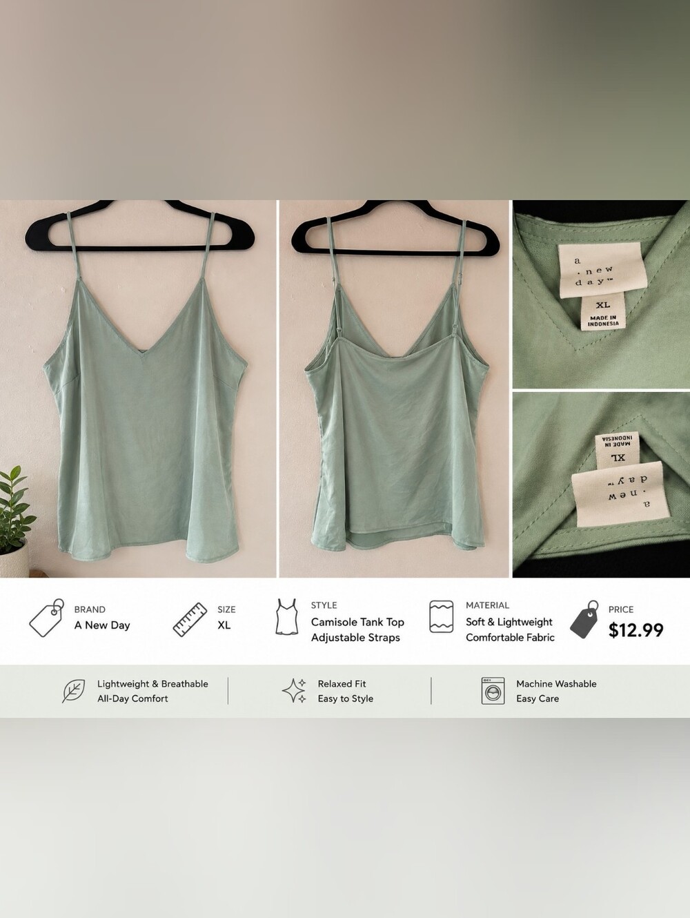 a new day Light Sage Green Adjustable-Strap Camisole